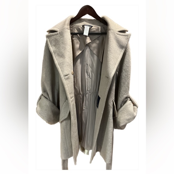 Les Copains Blue Beige Winter Coat Wool Blend Size 42 - Picture 3 of 9